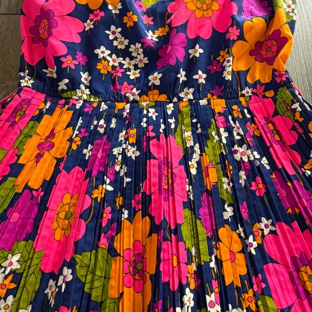 Sandcastle Vintage Floral Pleated Swim Dress Navy Pink Size 10 Retro Mod - Picture 8 of 16